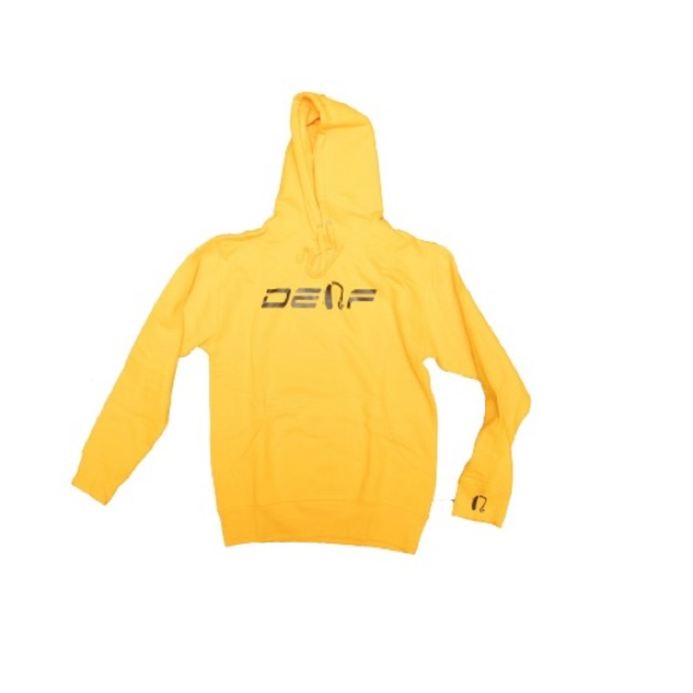 Mustard/black DEAF CLOTHING unisex pull over hoodie.